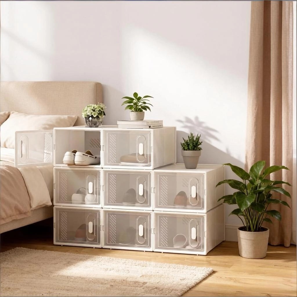Scatole porta scarpe impilabili trasparenti in plastica set da 8 con apertura frontale per ufficio bagno camera da letto
