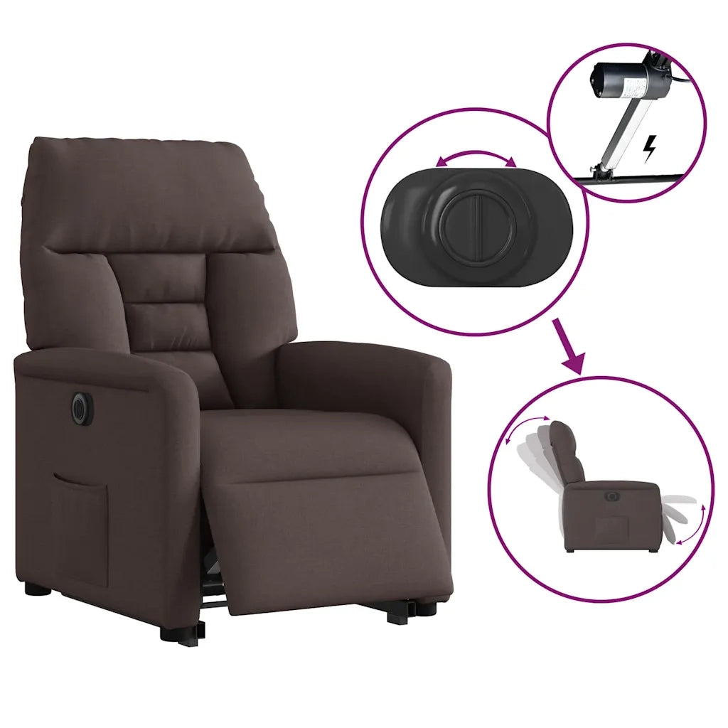 Poltrona Alzapersona Reclinante Elettrica Marrone Scuro Tessuto 3303057
