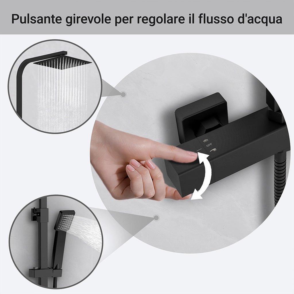 AICA Colonna Doccia con Miscelatore Termostatico, Set Doccia con Soffione 20x20cm e 40x280mm Rubinetto Nero