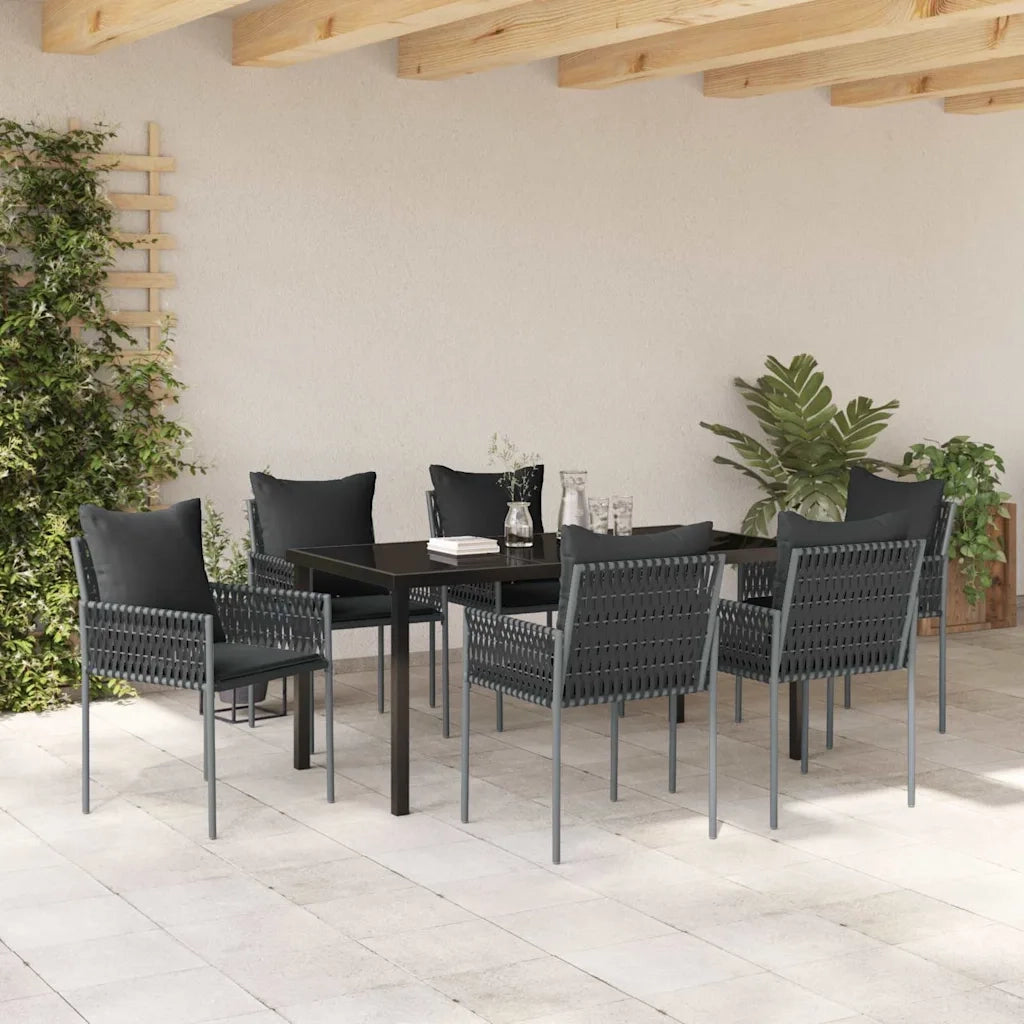 Set da Pranzo per Giardino 7 pcs Nero e Grigio Rattan in PE 3379104