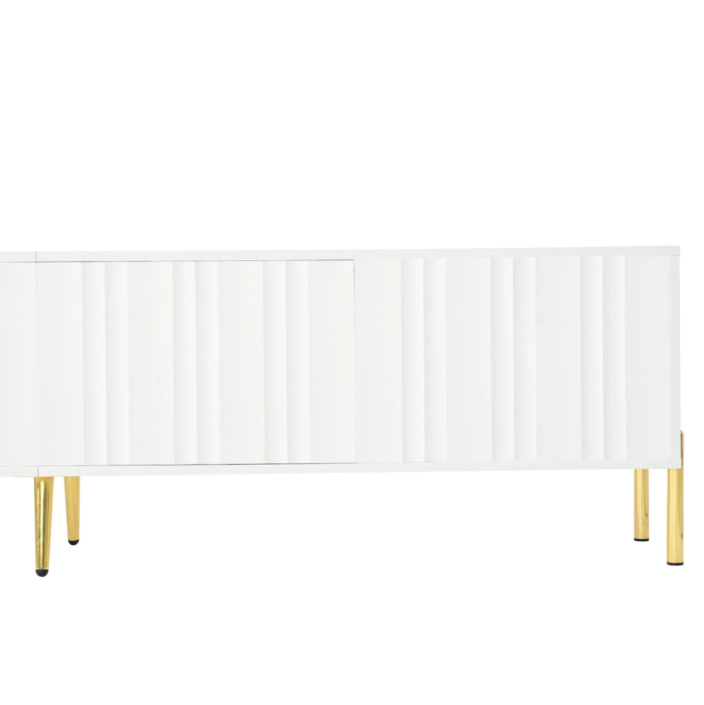 Mobile TV bianco 190x38x48 cm con gambe dorate e porte scanalate