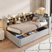 Letto imbottito 90x200 cm grigio chiaro velluto con contenitore idraulico