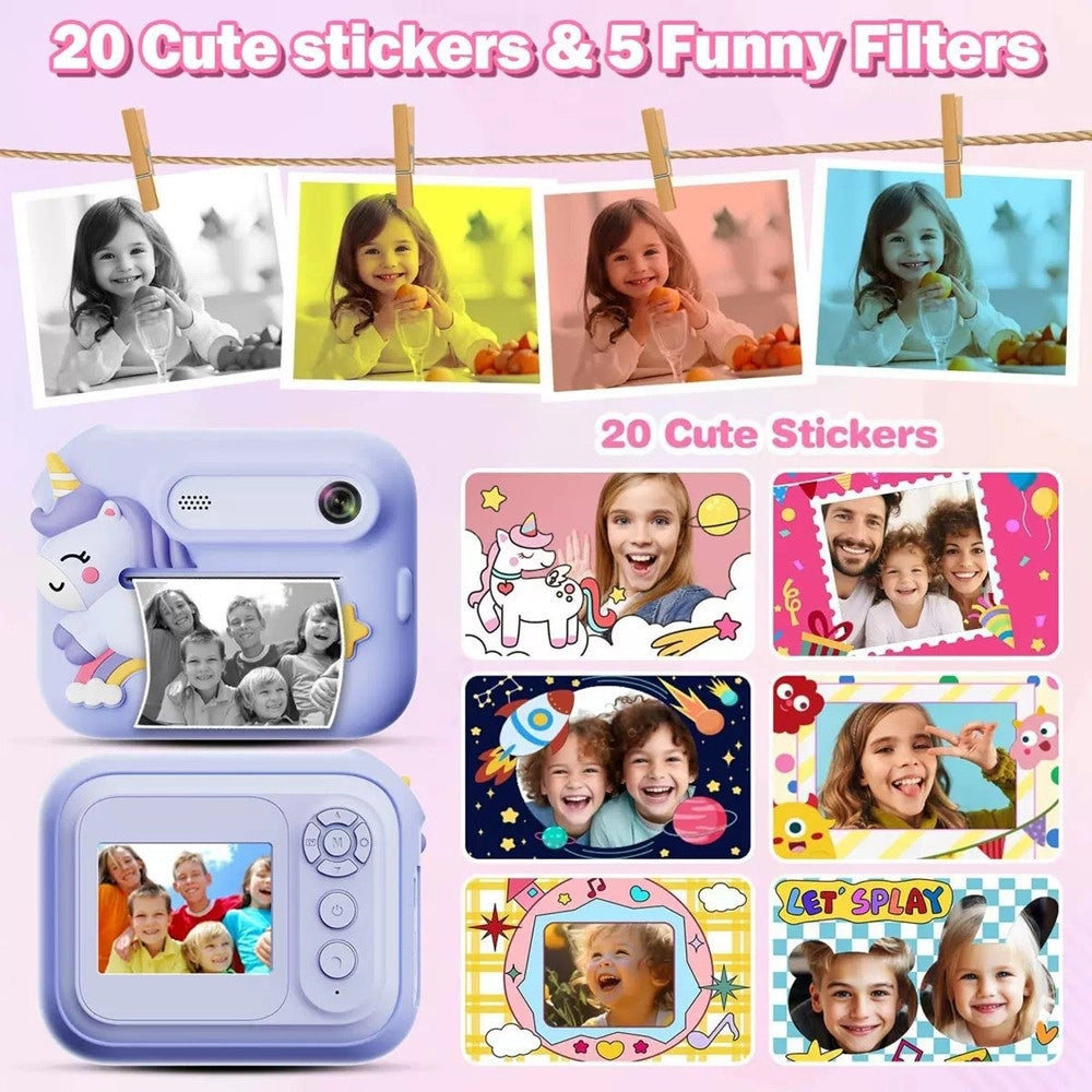Trade Shop - Mini Macchina Fotografica Portatile Design Unicorno Multifunzionale A Batteria Per Bambini -