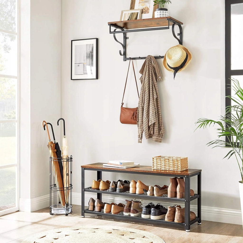 Scarpiera Valora Rustic Brown con seduta e struttura in acciaio | Elegante