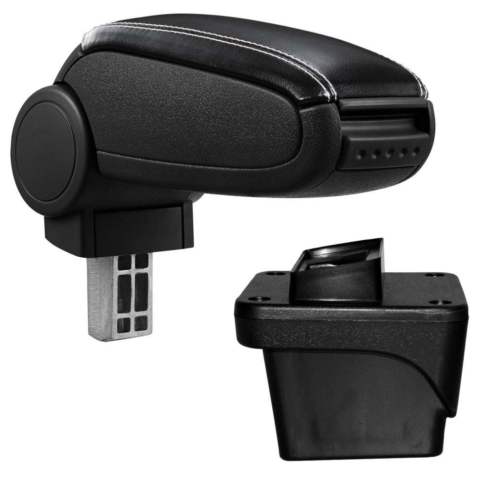 [pro.tec] Bracciolo centrale per Volkswagen Polo VI - Rivestimento in similpelle nero con cuciture bianche - con vano portaoggetti