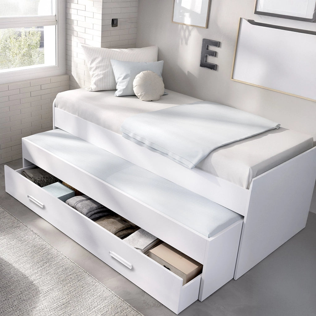 Lettino Zion, Letto per Bambini Contenitore, Bianco