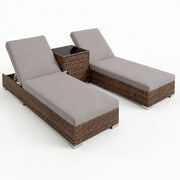 Set 2 Lettini Prendisole In Polyrattan Con Tavolino Contenitore E Cuscini Schienale Regolabile 5 Posizioni Sdraio Da Giardino Terrazzo Piscina Relax Arredo Esterno 184 x 60 x 21 Cm Marrone E Grigio