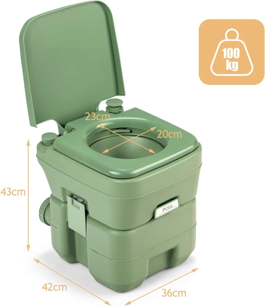 GIANTEX WC portatile da campeggio con serbatoio d'acqua dolce 12 litri e serbatoio dell'acqua di scarico 20 l, smontabile, interno ed esterno, per campeggio pesca viaggio barca (verde)