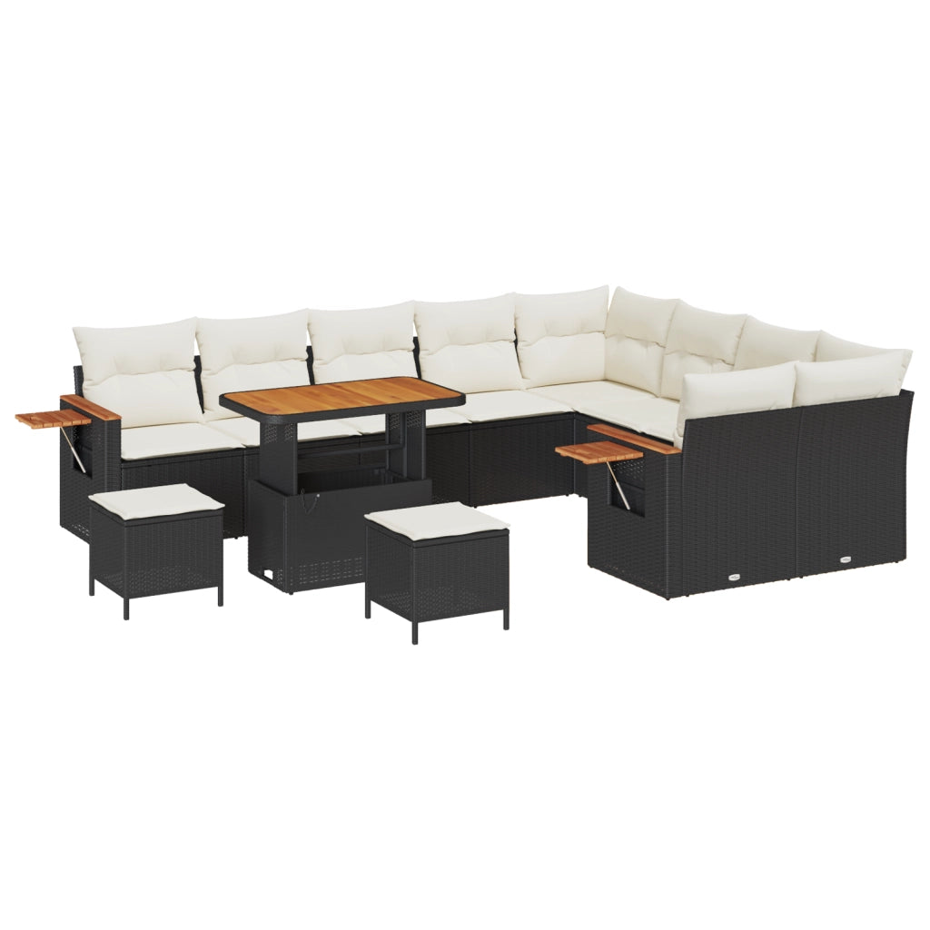 Set Divano da Giardino 12 Pezzi con Cuscini Nero Polyrattan Acacia
