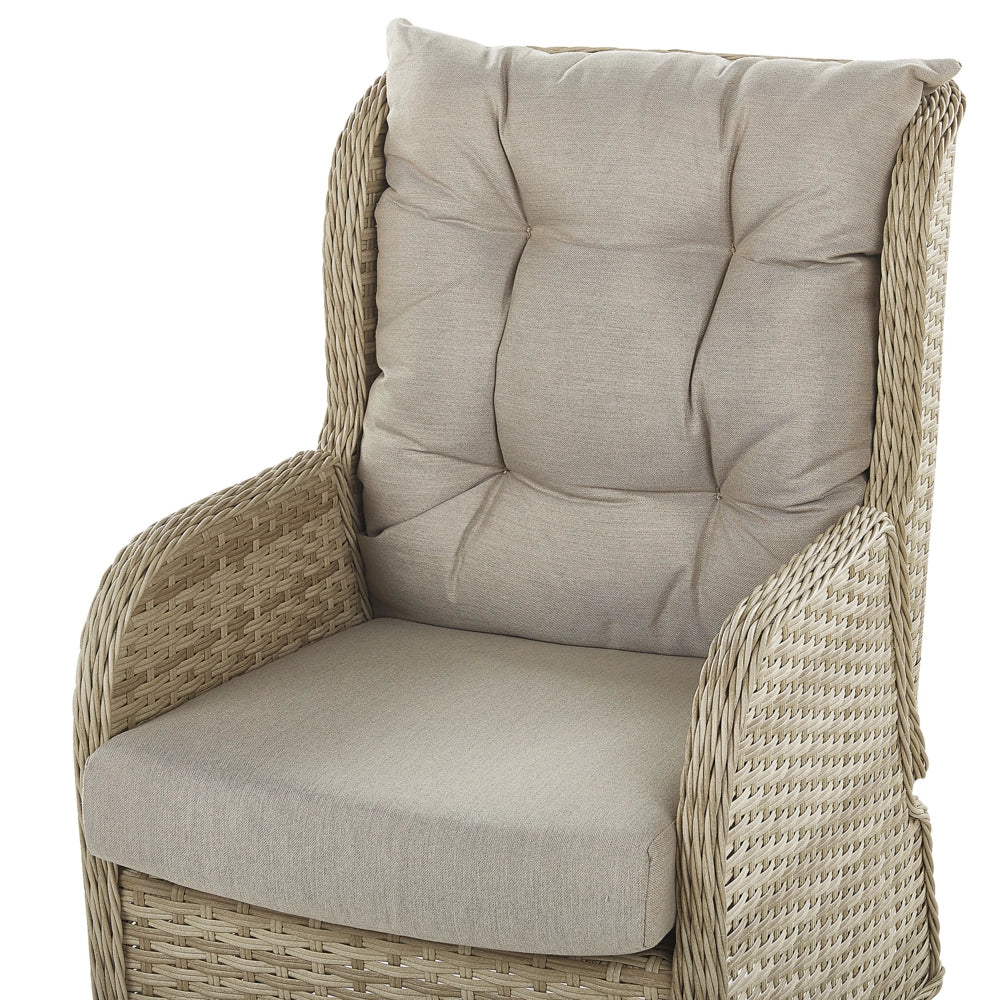 Set da esterno 2 cuscini beige con struttura alluminio rattan sintetico e poliestere Tavolo vetro temperato ripiano reclinabile tradizionale