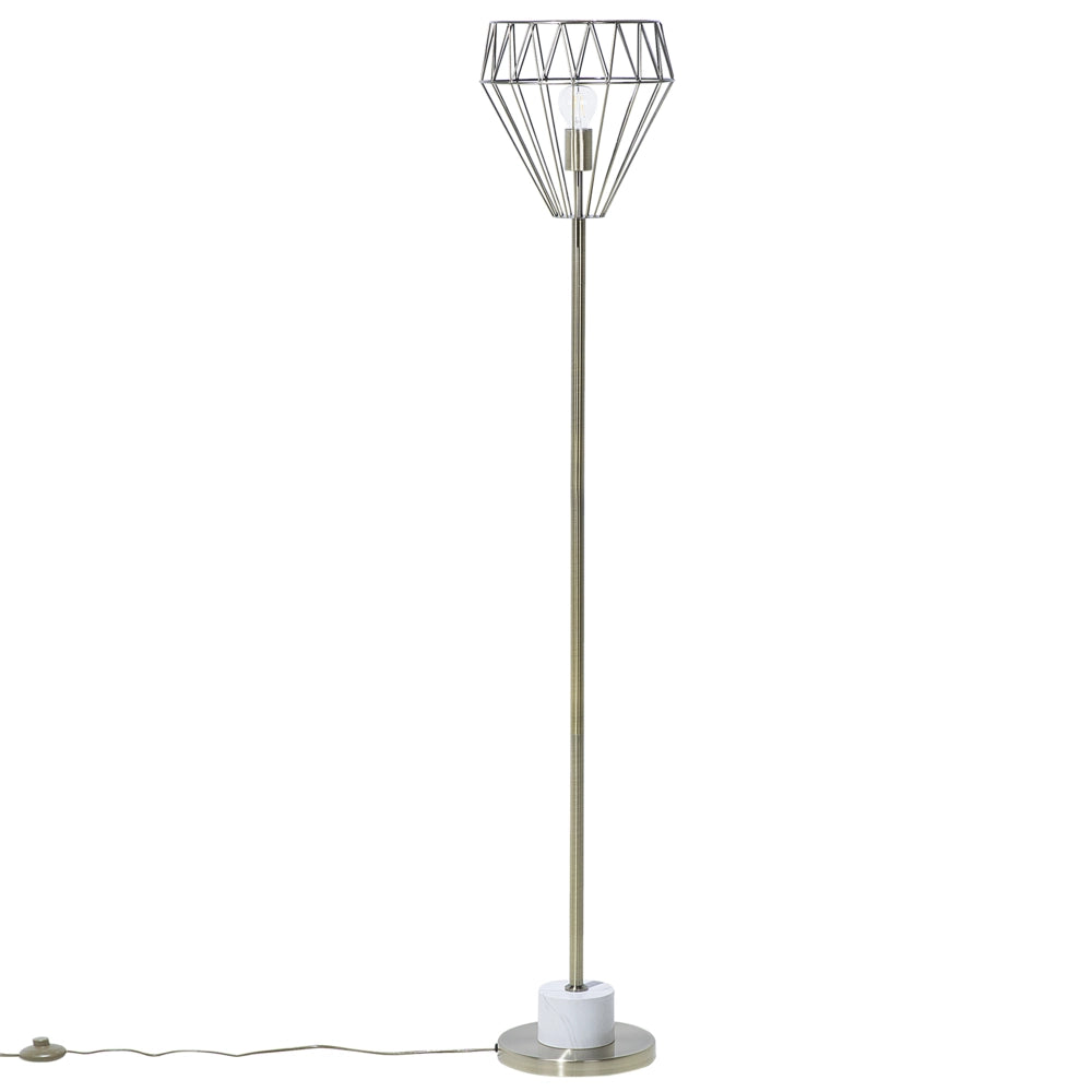 Lampada da Terra Ottone Metallo 160 cm Gabbia Geometrica Paralume Industriale Luce