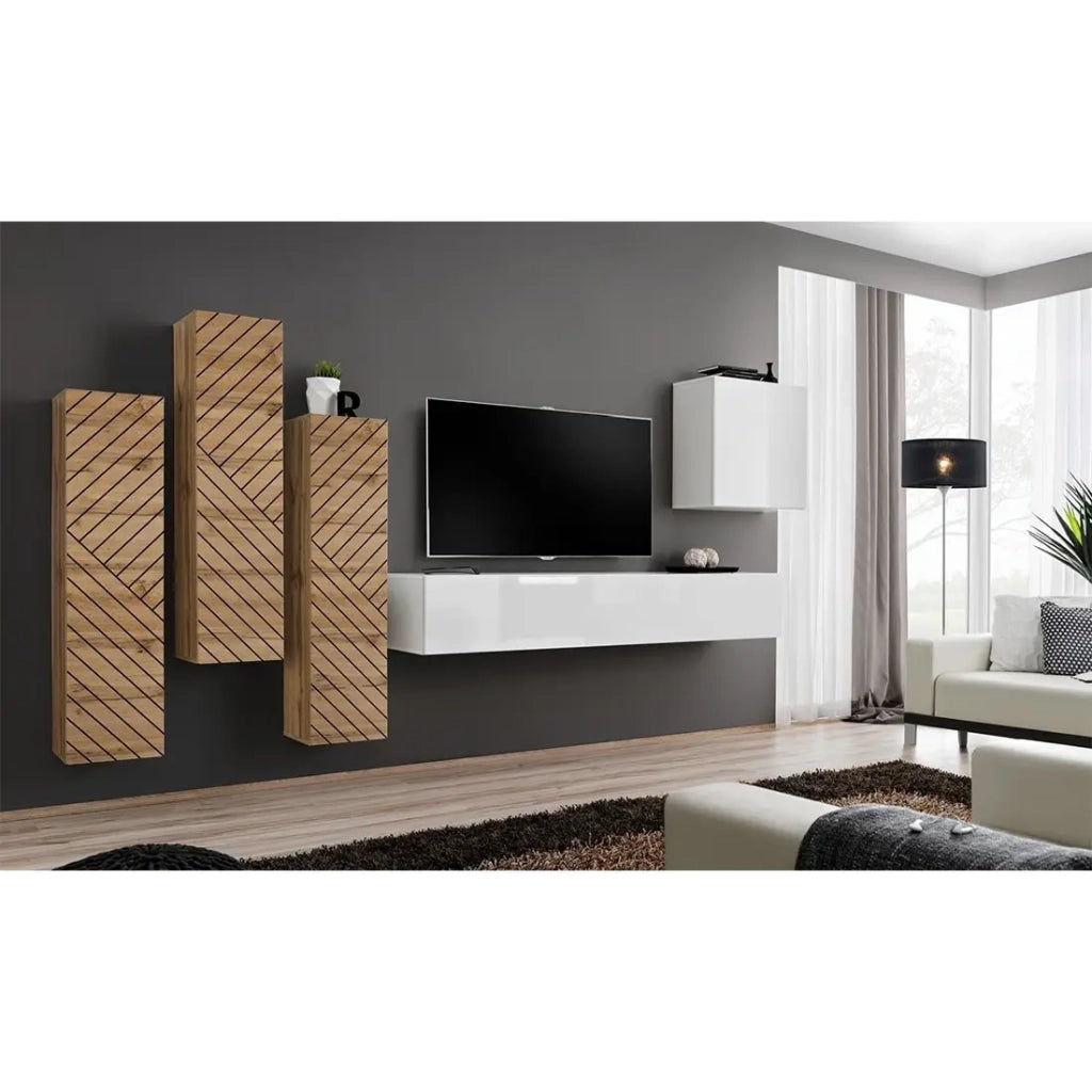 Mobile TV sospeso 180 cm – Bianco – Collezione SWITCH – Finiture lucide – Design moderno