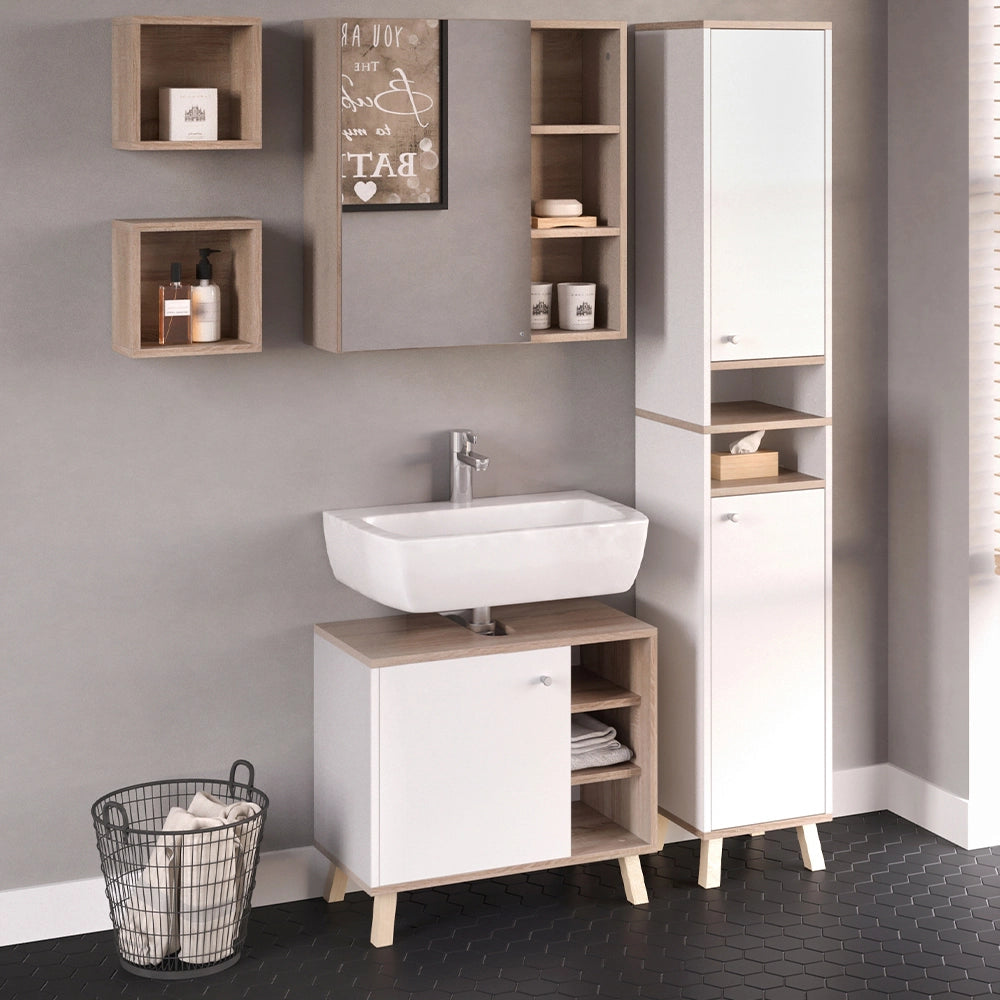 Vicco Set mobili bagno Bianco 4 parti, con armadio alto