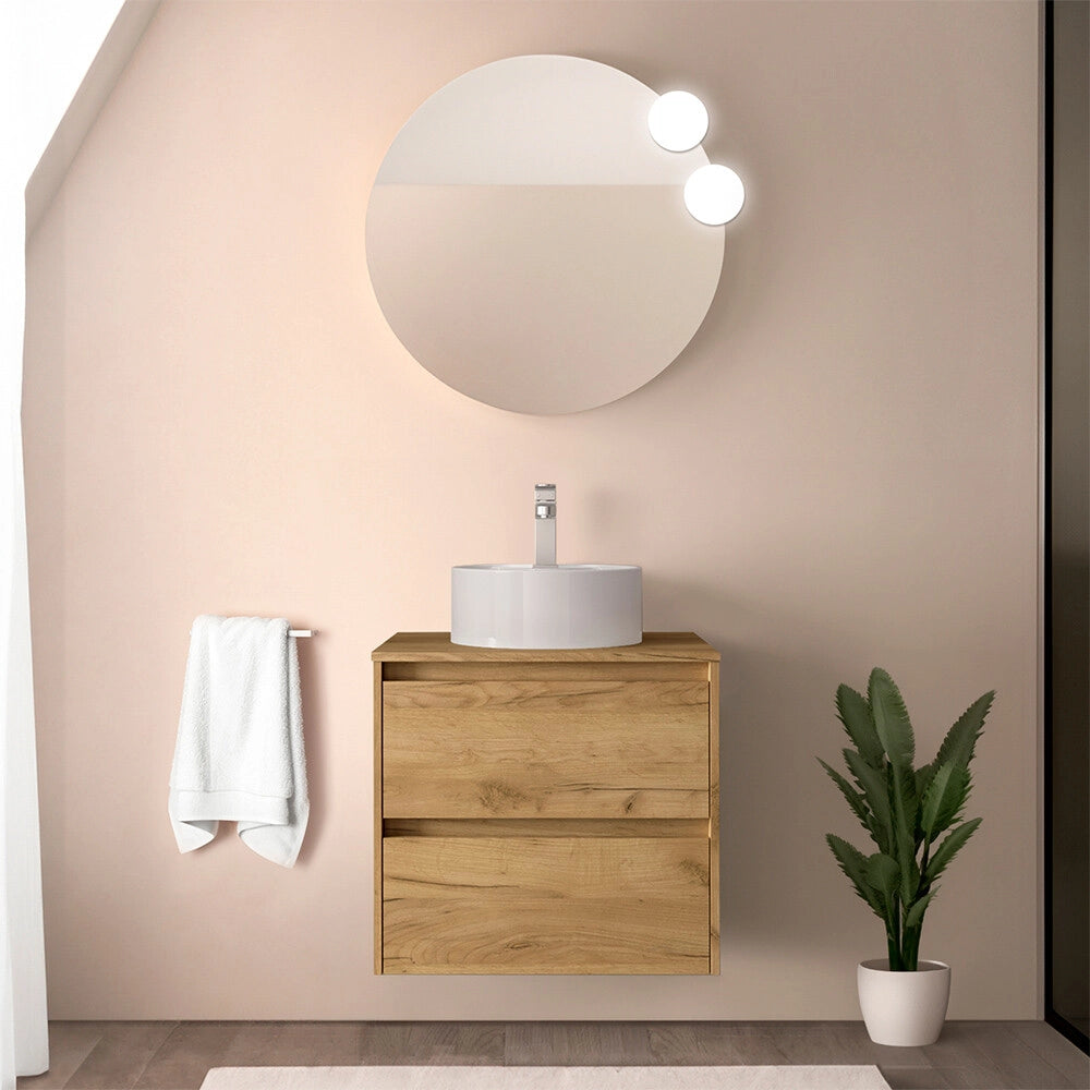 Mobile bagno sospeso 70 cm rovere africa con top per lavabo da appoggio Gaya