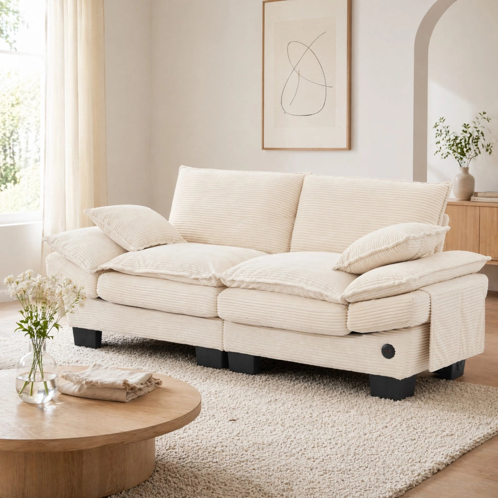 SOFA 2 POSTI 190x73x84 cm in Corduroy Beige con USB-C