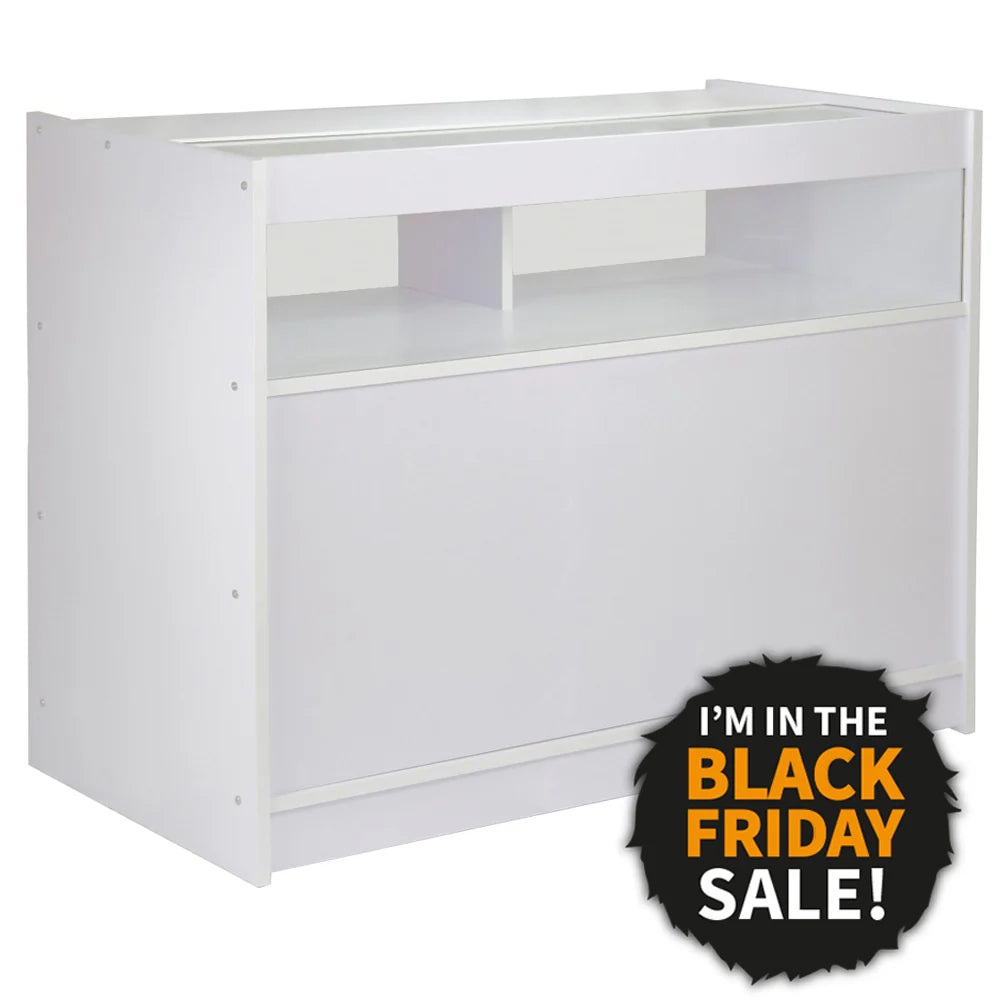 Bancone B1200 Bianco da Negozio e Reception Elegante Solido Robusto con Ripiani