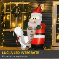 Babbo Natale Gonfiabile con Capretta e Luci LED Integrate per Esterno 135x85x180cm