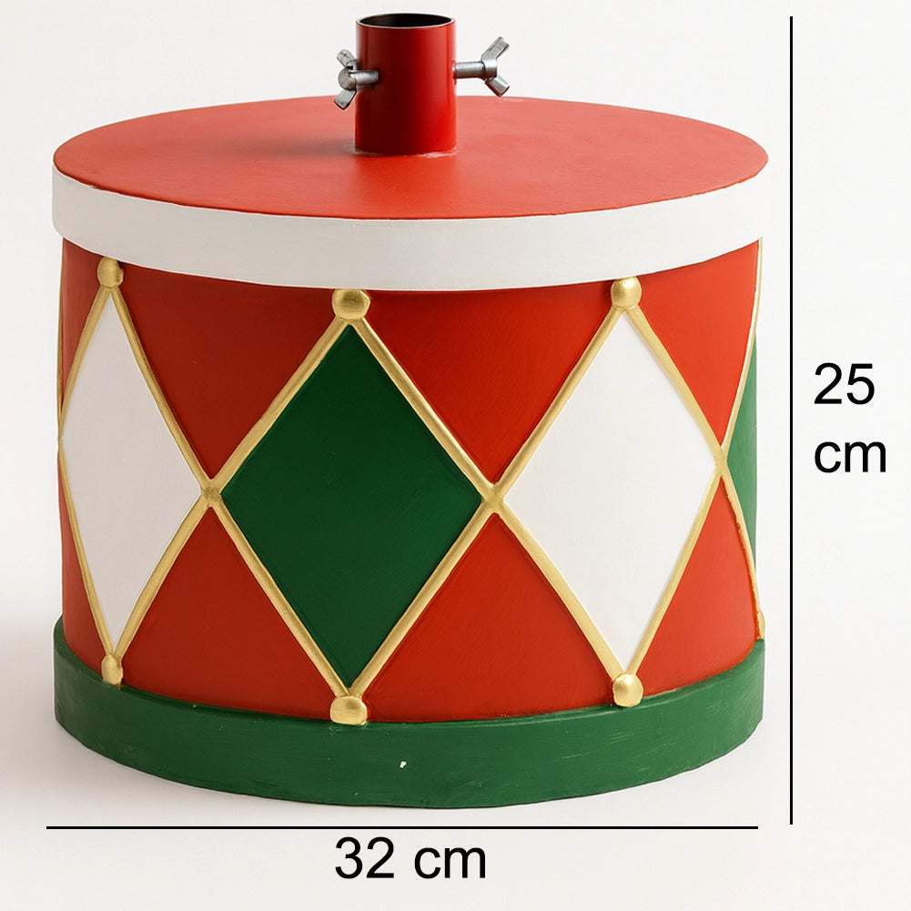 Base Albero di Natale Tamburo 32x25cm Decoro Attacco Universale Rosso e Verde
