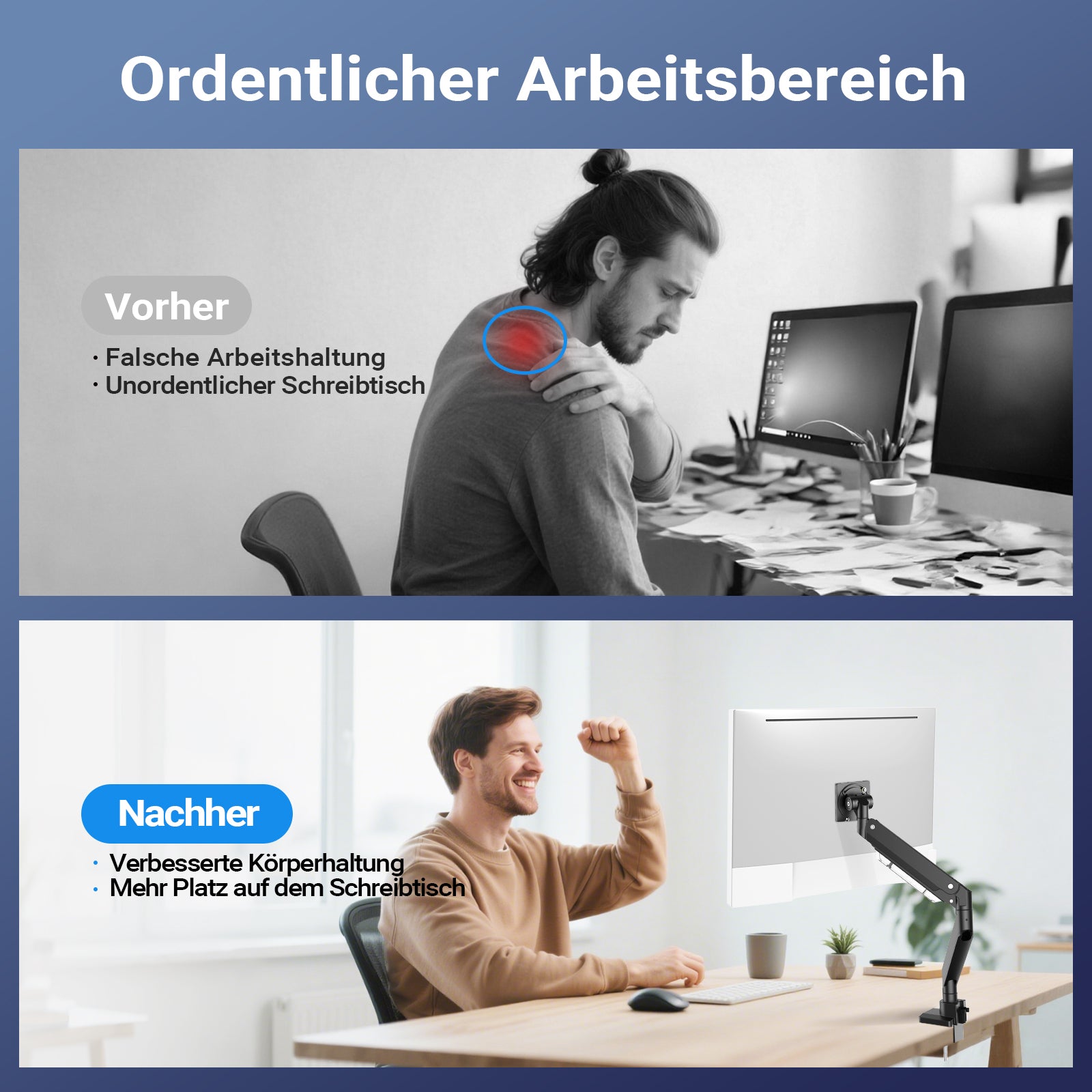 Braccio monitor da scrivania Supporto per schermi da 17 a 57" conforme a VESA, con molla a gas