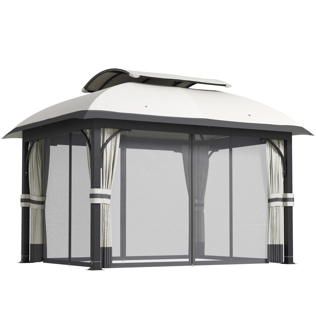 Gazebo da giardino ¨C zephmum ¨C grigio chiaro 330x400 cm con tende in rete