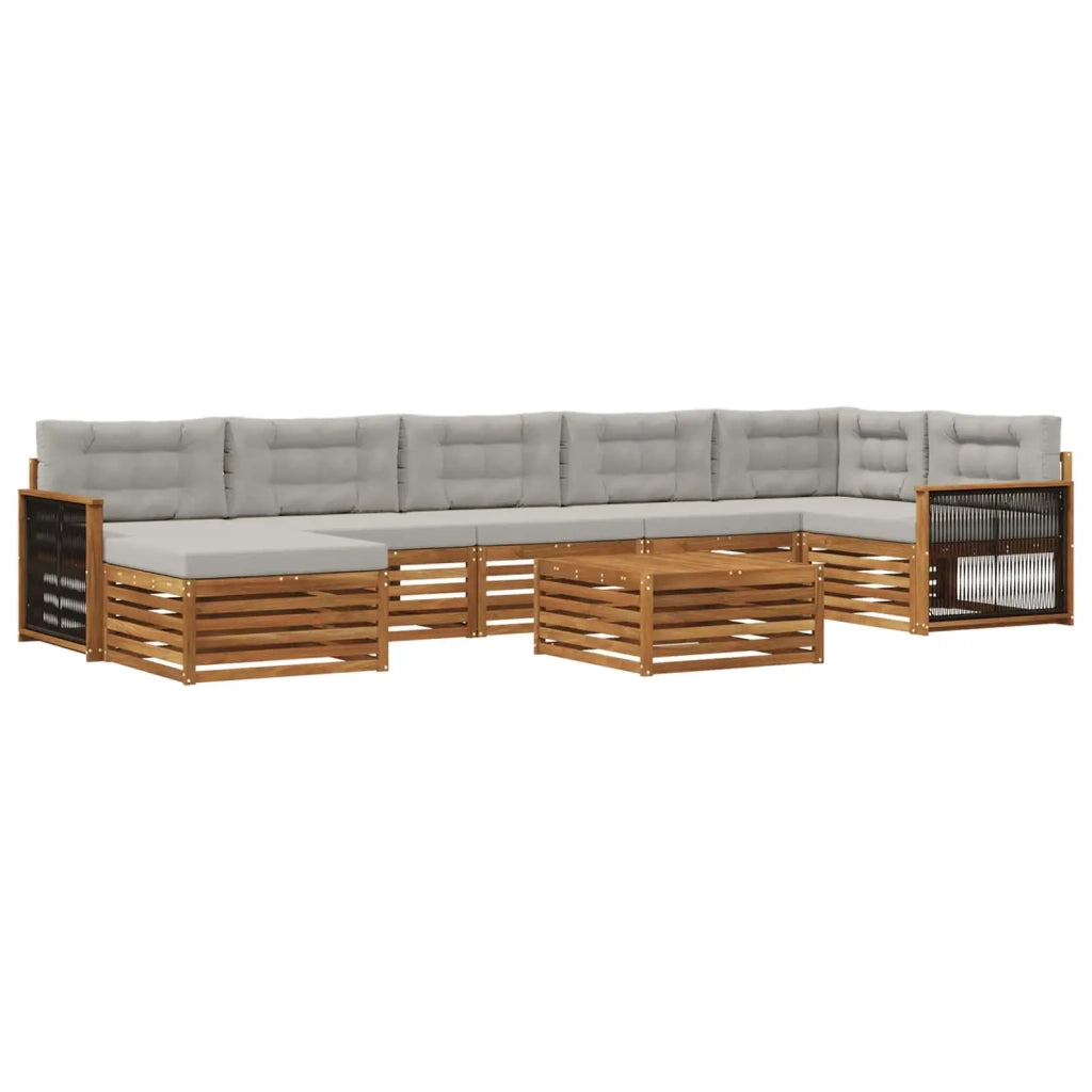 Set di divani da esterno 8 pz Naturale e Grigio Chiaro 3383654