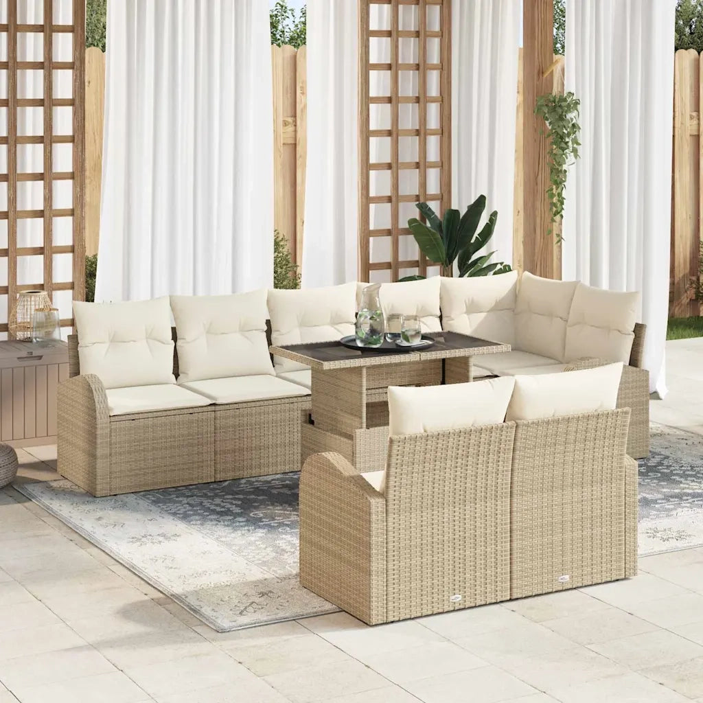 Set Divano da Giardino 9 pcs Beige e Crema polyrattan