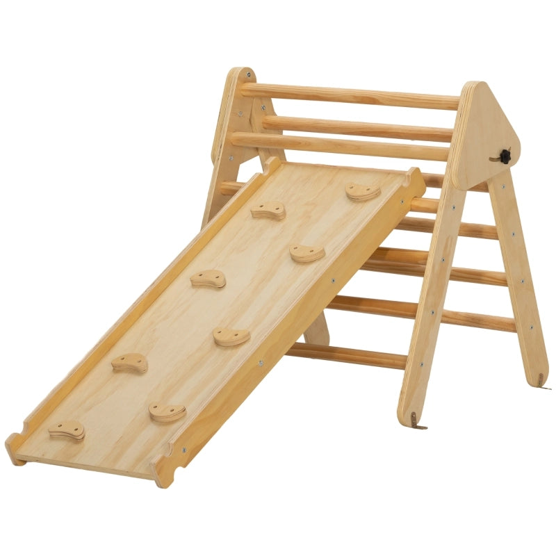 Set da arrampicata in legno per bambini con scala triangolare e rampa bifacciale regolabile