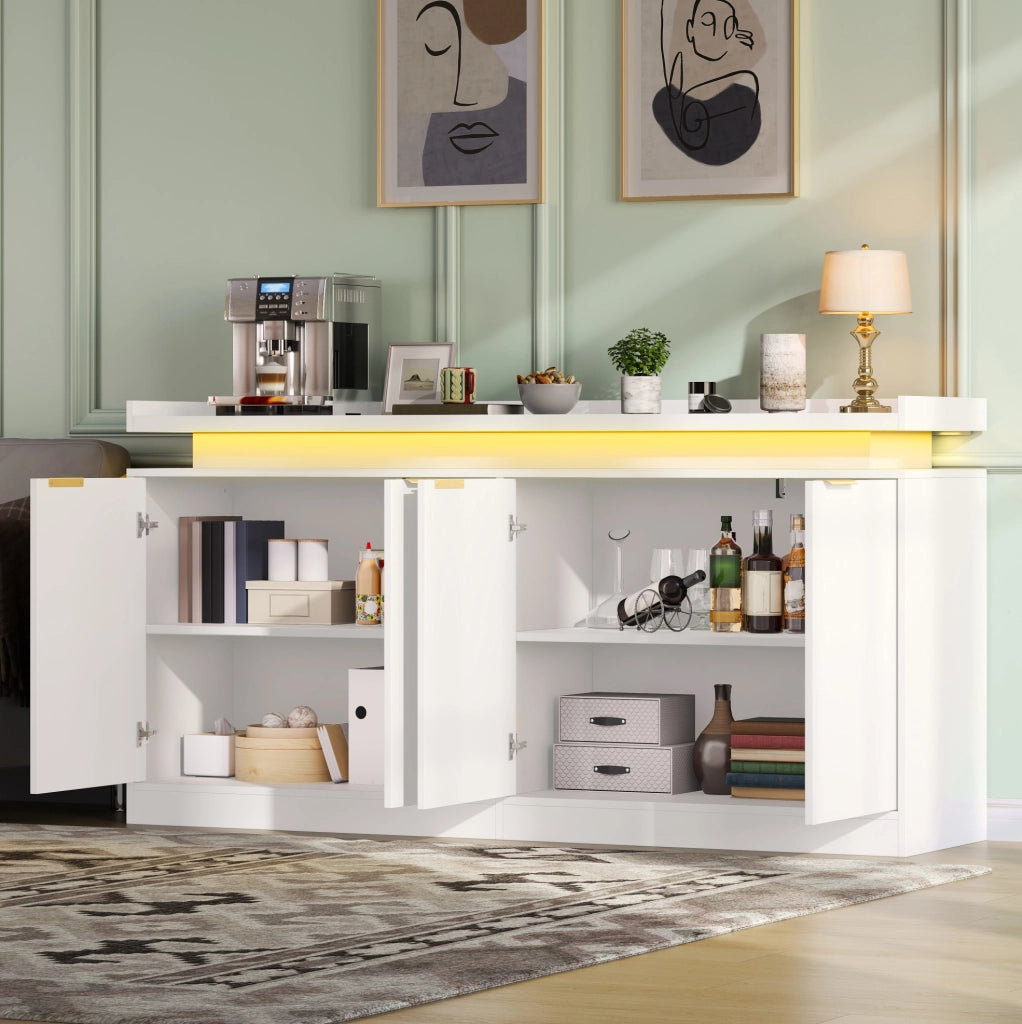 Credenza da cucina bianca con LED RGB, 160 cm