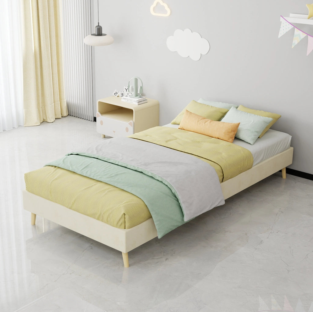 Letto a piattaforma 90x200 cm in tessuto e metallo beige
