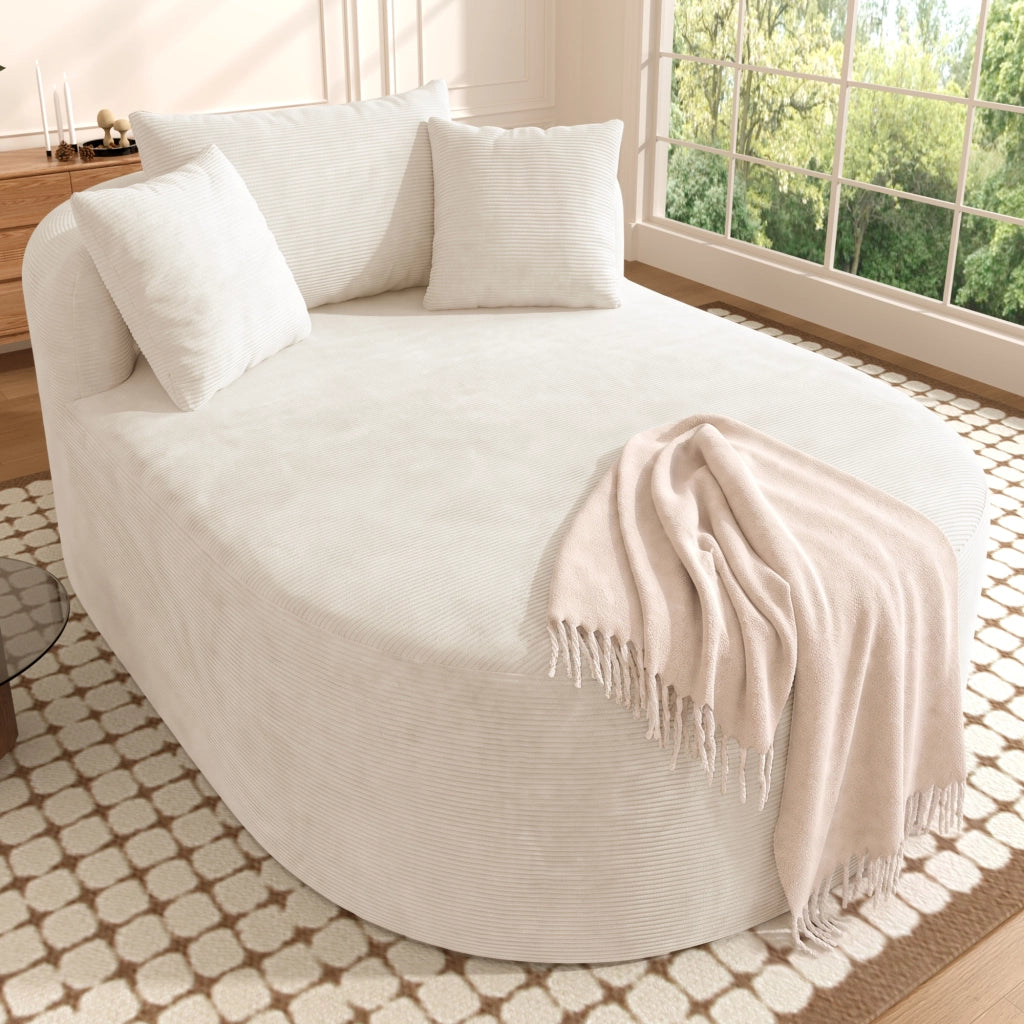 Poltrona relax ovale in velluto a coste con seduta profonda e cuscino morbido beige chiaro 170 × 112,5 × 83 cm