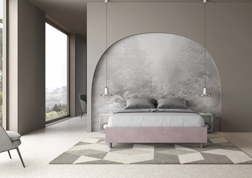 Letto Matrimoniale 160x210 cm con Rete e Contenitore Giroletto con Alzata Comoda Imbottito in Microfibra Azelia Glicine