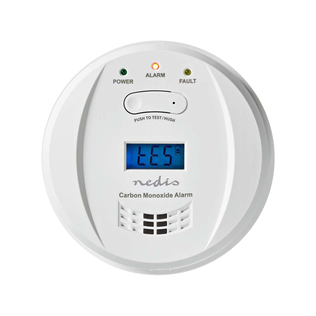 Rilevatore di Monossido di Carbonio con Allarme 85dB e Schermo LCD Pulsante Test Hush Bianco Nedis