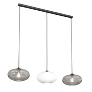 Lampadario 3 Luci Iris In Acciaio Nero Paralume Plissè Multicolor