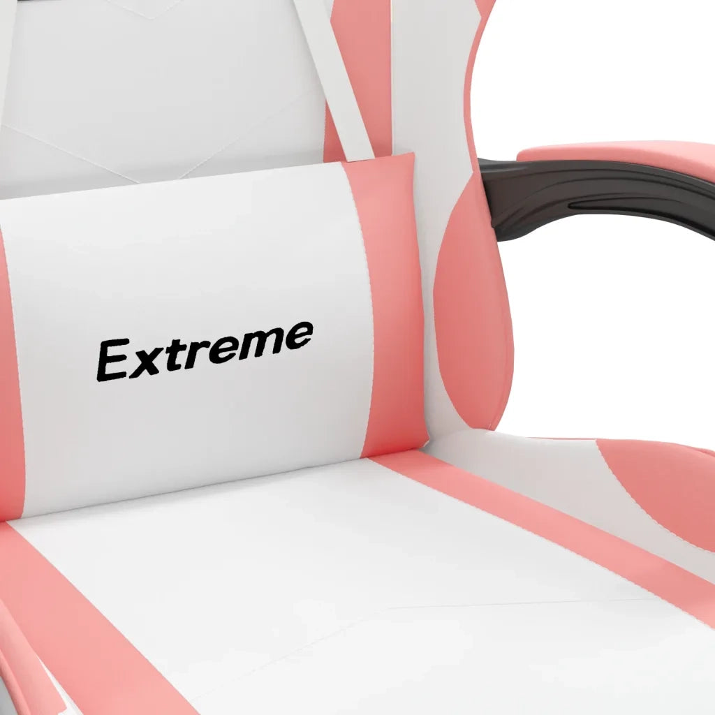 Sedia da Gaming Girevole Poggiapiedi Bianca e Rosa Similpelle