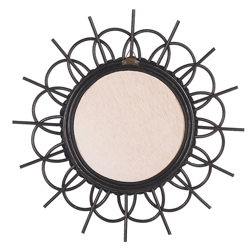 Specchio da parete con cornice in rattan Nero ø 60 cm a raggiera da appendere alla decorazione del soggiorno