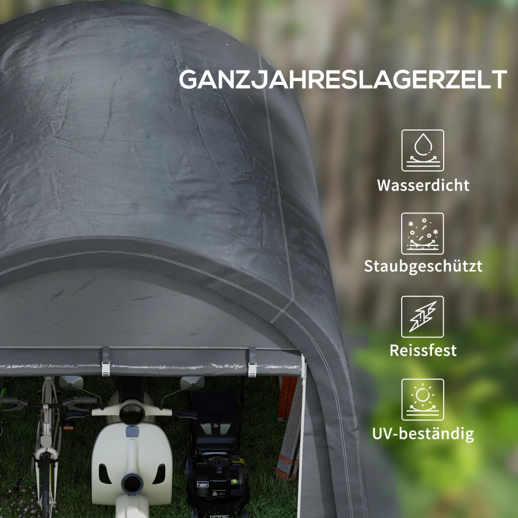 Capanno da giardino 3x3m in alluminio acciaio e PE grigio protezione UV idropellente dotato di due porte a rulli resistente agli agenti atmosferici