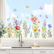 Sticker per finestra Fiori selvatici Sticker per finestra Primavera Estate Fiori di farfalla Sticker per finestra statico Sticker per finestra autoadesivo Finestra vetrata Sticker decorativo per finestra
