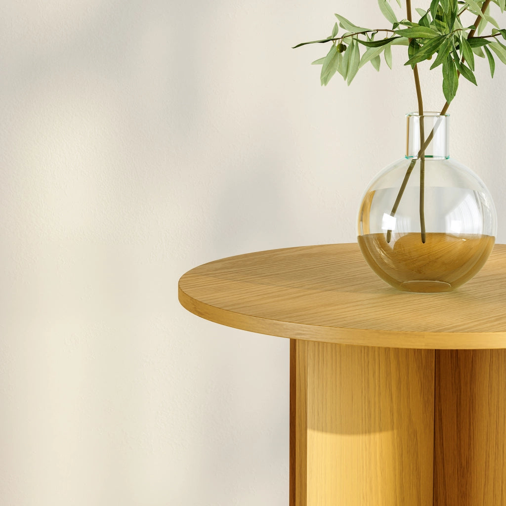 Tavolino Laterale Vappevn con Piano Rotondo 60 x Ø40 cm - Effetto Rovere [en.casa]