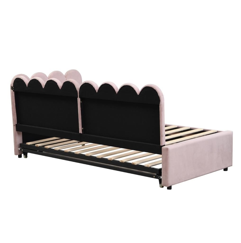 Divano letto multifunzione a L 90x200 cm con letto estraibile; in velluto rosa
