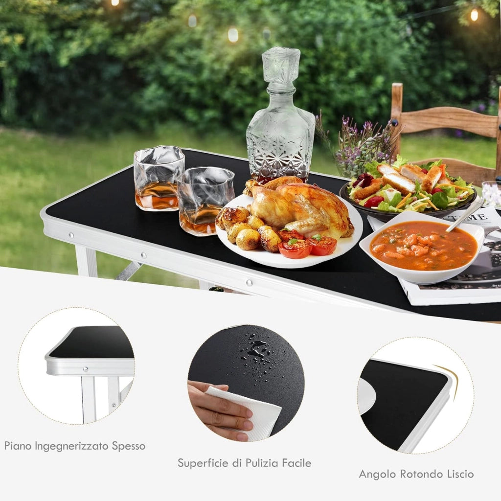 Cucina da Campeggio Pieghevole con Telaio in Alluminio, Mobile da Campeggio con 3 Ripiani e Borsa per Trasporto, Cucina da Esterno per Attività all'Aperto, Picnic e Barbecue (Nero)