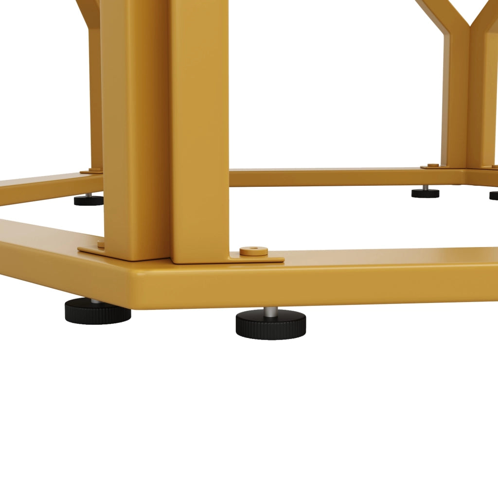 Tavolo da pranzo 100x100x76 cm con piedini regolabili in MDF e metallo dorato e bianco