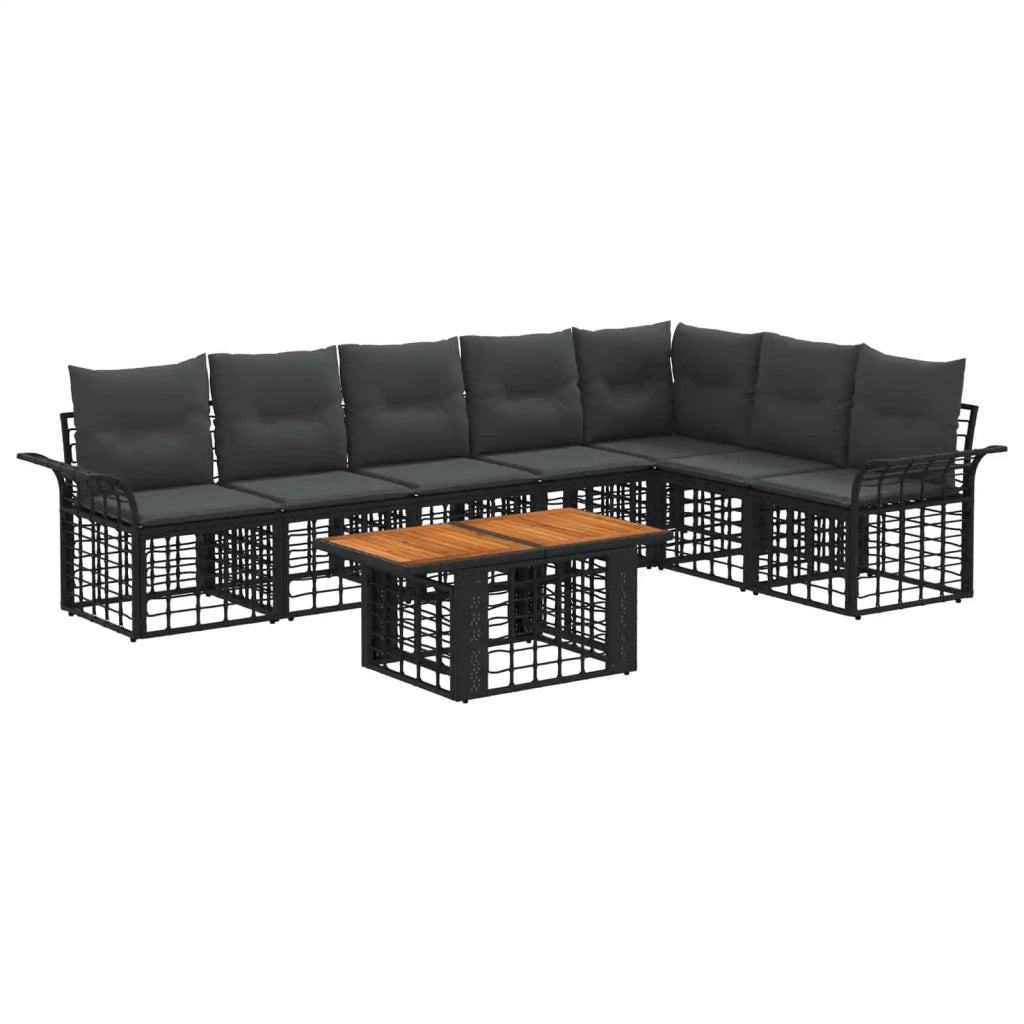 Set Divano da Giardino 8 pz Nero e Grigio scuro polyrattan 3437981