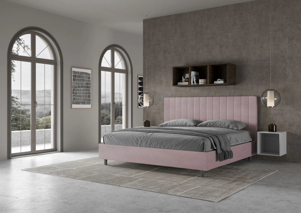 BS COM Letto matrimoniale king size senza rete imbottito 180x210 microfibra glicine