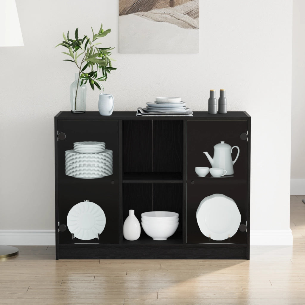 Sideboard Nero Rovere 102x37x75,5 cm Legno Ingegnerizzato