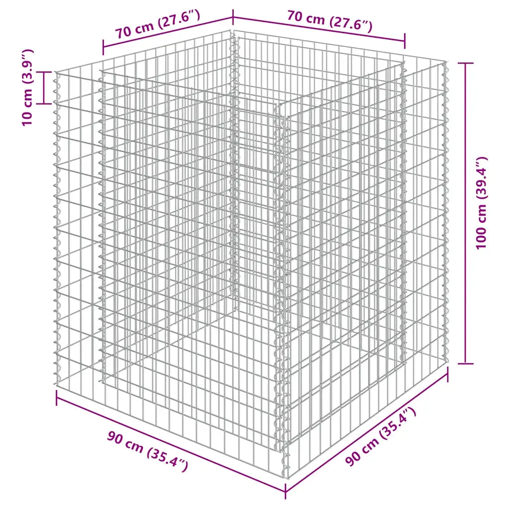 Gabbione Letto Rialzato in Acciaio Zincato 90x90x100 cm