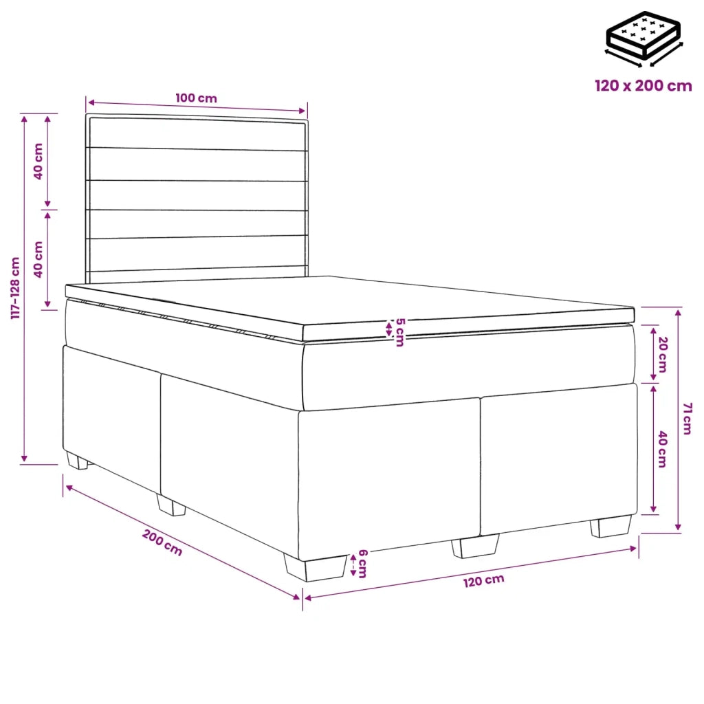 Letto box spring con materasso Crema 120 x 200 cm Tessuto 3453379