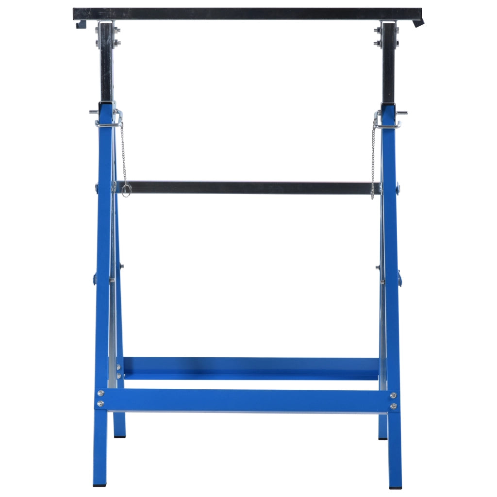 Cavalletto da Lavoro Pieghevole ¨C Xylo ¨C Portata 200 kg, Altezza Regolabile 80-130 cm, Acciaio Blu
