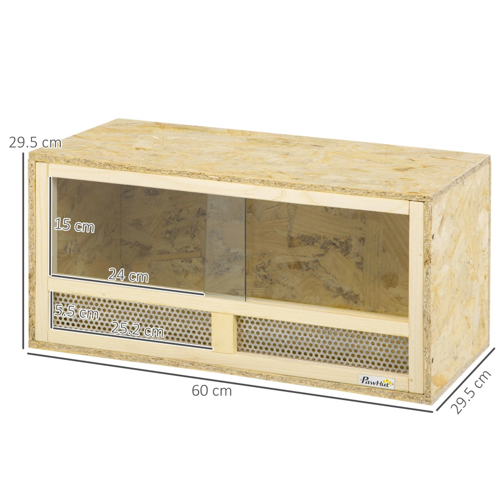 Terrario per Rettili 60x29,5x29,5 cm con Porte in Vetro Scorrevoli e Pannelli in Rete in Legno