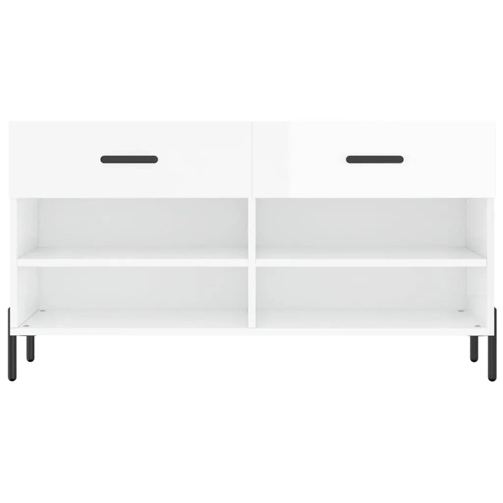 Panca Porta Scarpe Bianco Lucido 102x35x55 cm Legno Multistrato 829750