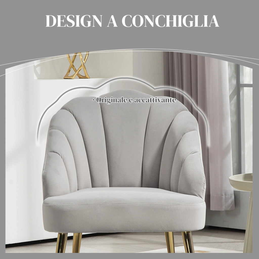 Poltrona Imbottita in Velluto con Gambe Dorate ¨C Zephmum ¨C Grigio